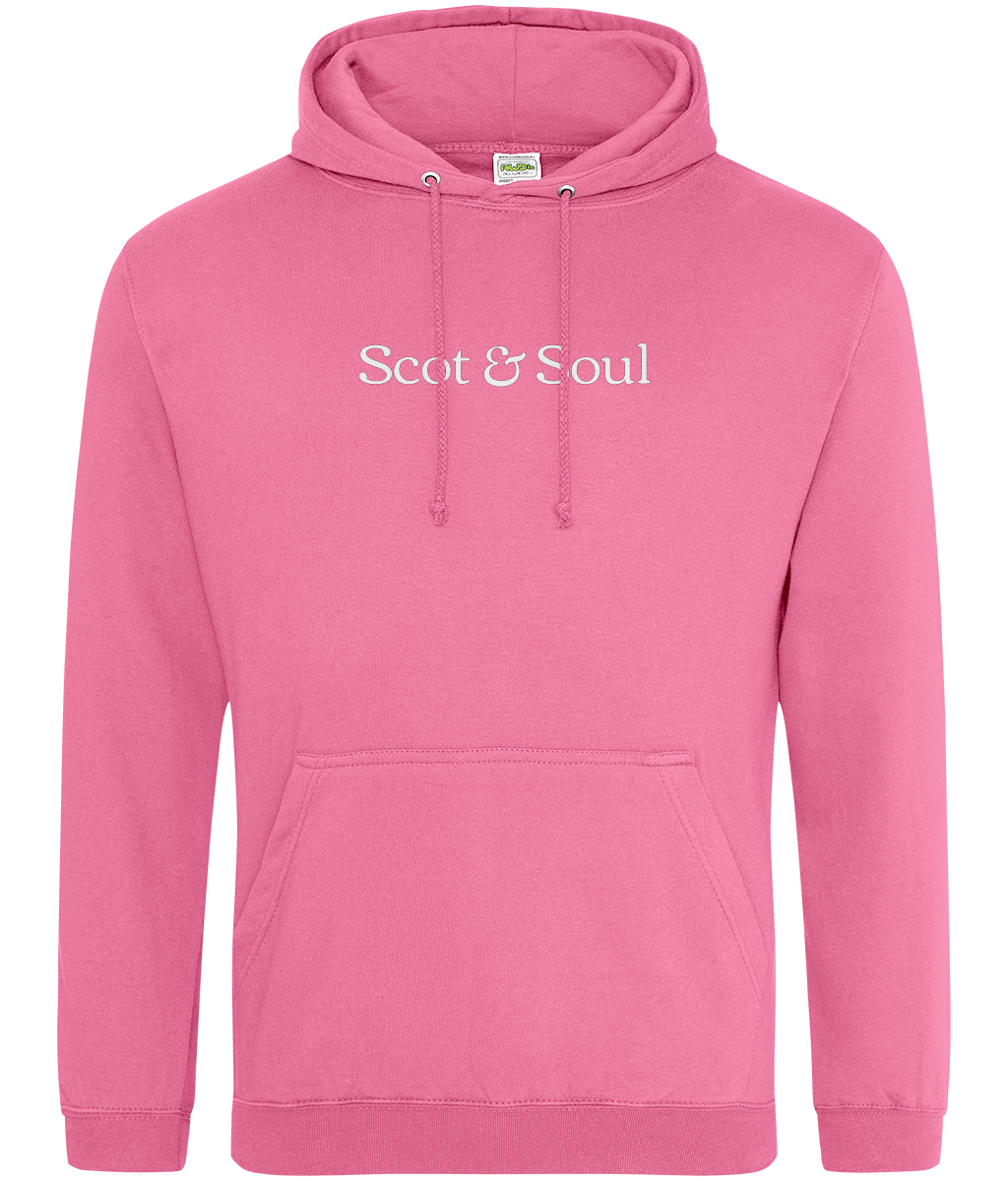 Candyfloss Pink hoodie with 'Soul & Soul' text on a white background