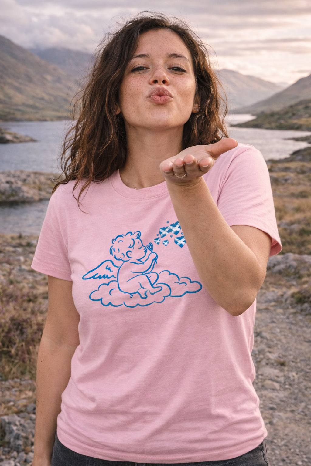 Cupid Blowing Saltire Hearts | Organic T-shirt