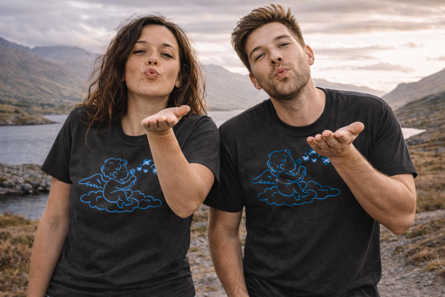 Cupid Blowing Saltire Hearts | Organic T-shirt