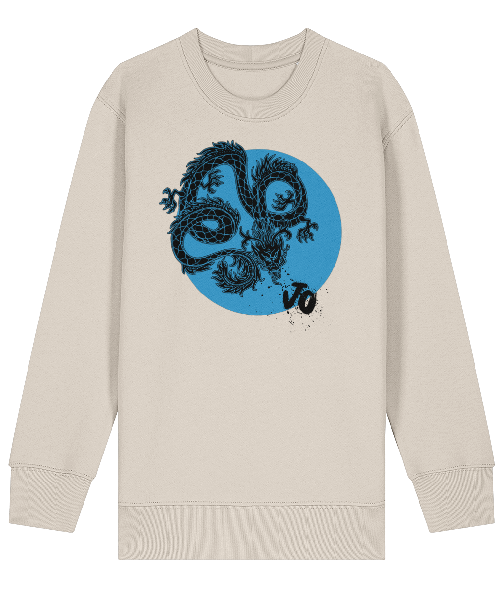 Front mock up beige sweatshirts with blue circle and black designs