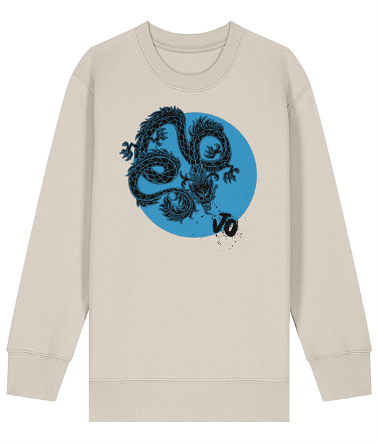 Front mock up beige sweatshirts with blue circle and black designs