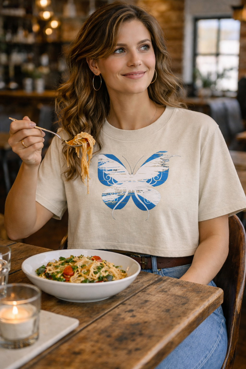 Saltire Sketch Overlay Butterfly | Women’s Cropped Organic T-Shirt