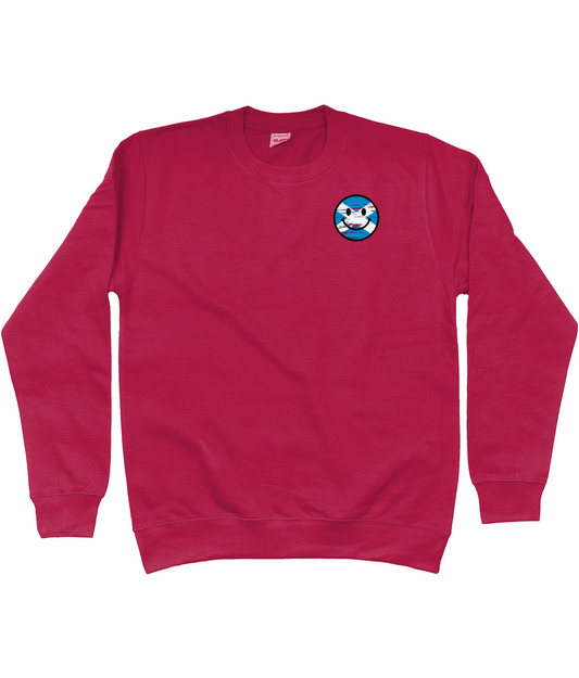 Red Hot Chilli sweatshirt with a front print Saltire smiley face on a white background