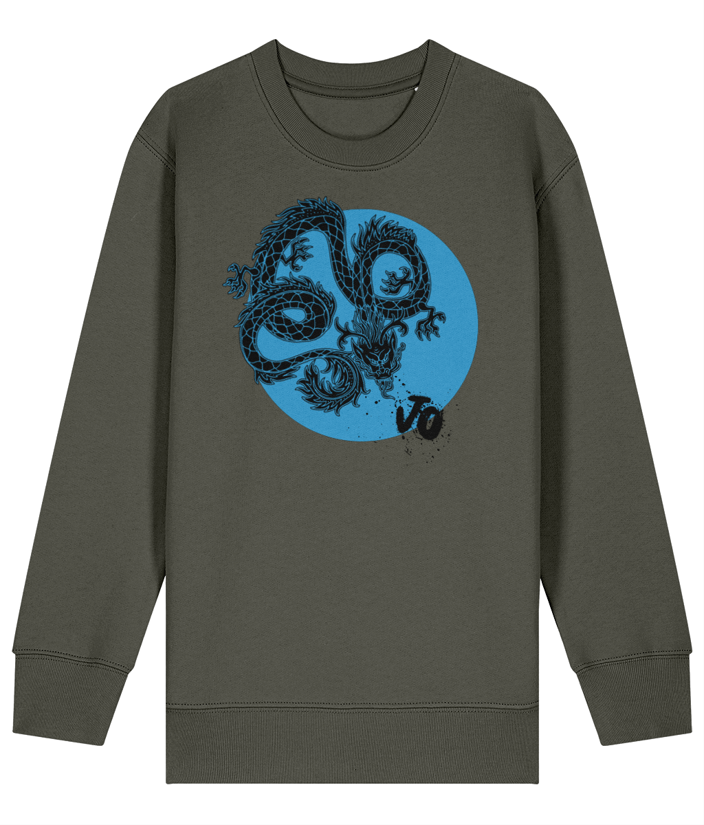 Front mock up khaki sweatshirts with blue circle and black designs